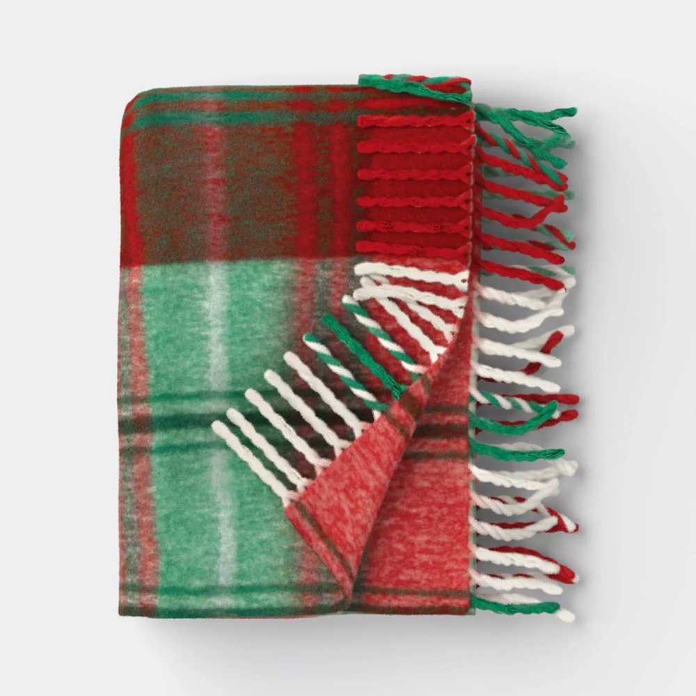 Woven nwt Plaid Throw Blanket Red - Threshold
